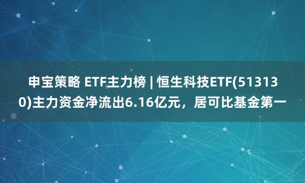 申宝策略 ETF主力榜 | 恒生科技ETF(513130)主力资金净流出6.16亿元，居可比基金第一